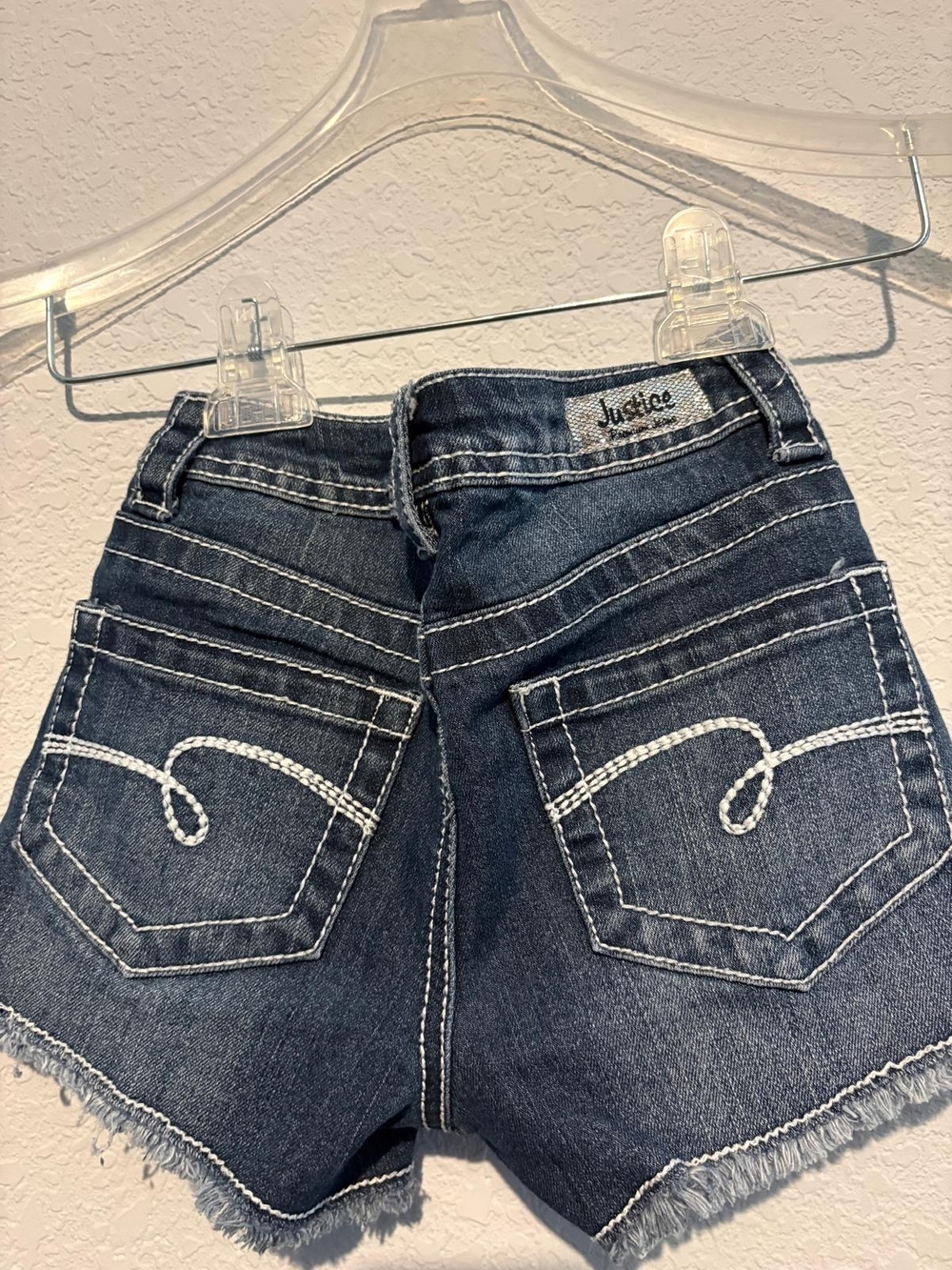 Justice Girls Flag Sequin Denim Shorts - Dark Blue, Red, White - Picture 3 of 5